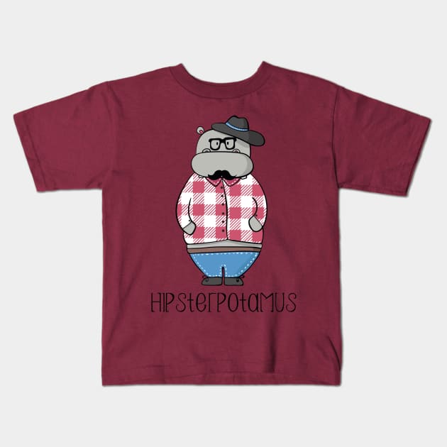Hipsterpotamus- Funny Hippo Hipster gift Kids T-Shirt by Dreamy Panda Designs